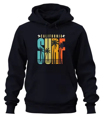 Productafbeelding van California SURF Palmen Strand Retro Vintage Westkust Hoodie, marineblauw, maat XL