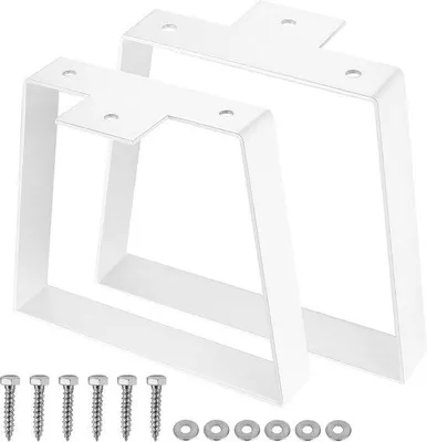 Productafbeelding van Set van 2 Trapeziumvormige Metalen Meubelpoten Wit voor Kast of Tafel