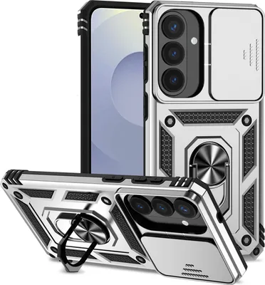 Obrázek produktu pro Pouzdro pro Samsung Galaxy S26+ dvouvrstvé pouzdro s posuvným krytem kamery a prstencovým stojánkem Stříbro