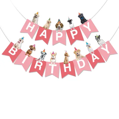 Produktbild von BRUBAKER Happy Birthday Hunde Geburtstagsgirlande - Geburtstag Deko Wimpelkette - Tier Banner - Geburtstagsdeko Girlande für Geburtstagsfeier, Rosa