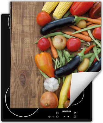 Produktbild von DarHaus Herdabdeckplatte 45x52 cm Anti Rutsch Matte Aufrollbar, Gemüse - Holz