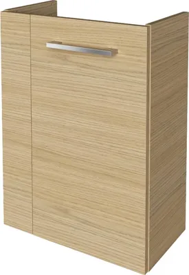 Produktbild von Fackelmann B.STYLE Waschbeckenunterschrank schmal  Unterschrank für Waschtisch im Gäste-WC (44 cm x 60 cm x 24,3 cm)  Türanschlag rechts  SBC Badezimmerschrank hängend in Braun hell