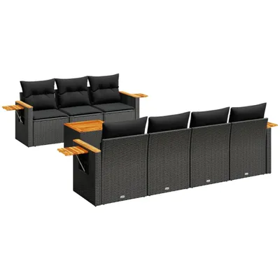 Produktbild von 8-tlg. Garten-Sofagarnitur mit Kissen Schwarz Poly Rattan