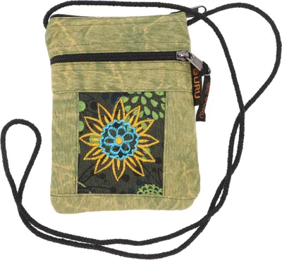 Produktbild von Boho Brustbeutel, Passporttasche - Grün, Uni - Erwachsene, Baumwolle, 18*12*4 cm, Alternative Umhängetasche, Handtasche aus Stoff