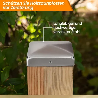 Zdjęcie produktu dla Nasadki na słupki 10 sztuk, 10x10 cm, kształt piramidy, stal ocynkowana, do słupków ogrodowych