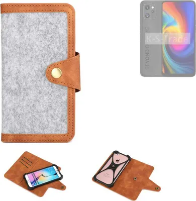 Produktbild von K-S-Trade Handyhülle kompatibel mit UMIDIGI F3 Pro 5G Schutzhülle Filz-Hülle Kunst-Leder hellgrau braun (1x)