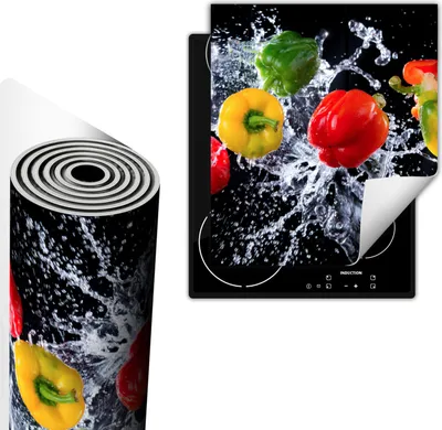 Produktbild von Herdabdeckplatte 45x52 cm Glaskeramikkochfeld Abdeckung Anti Rutsch Matte Aufrollbar, Schwarz Paprika