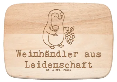 Produktbild von Mr. & Mrs. Panda Frühstücksbrett Weinhändler Leidenschaft - Transparent - Geschenk, Holzbrett, Frühstücksbrettchen, Holzbrettchen, schneidbrett, Schneidebrett