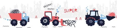 Produktbild von Lovely Kids selbstklebende Kinderzimmer Bordüre Super Tractor rot blau schwarz weiß 5,00 m x 0,155 m