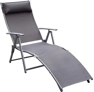 Image de Pouf - Chaise longue - Poufs et chaises longues - Chaise longue pliable - avec dossier réglable - Chaise longue de jardin - Été - Soleil - Poufs - Chaise longue de jardin - Extérieur - Gris