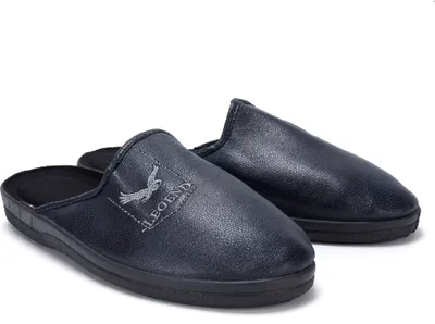 Produktbild von Herren Hausschuhe Kunstleder Slippers Slip On Schlappen Legend Dunkelblau Gr.45