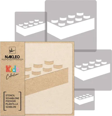 Obrázok produktu pre Šablóny na maľovanie pre deti, 5-dielna sada 9x9 cm až 34x34 cm stavebná tehla, opakovane použiteľný plast na maľovanie detských izieb, šablóna na výzdobu izieb