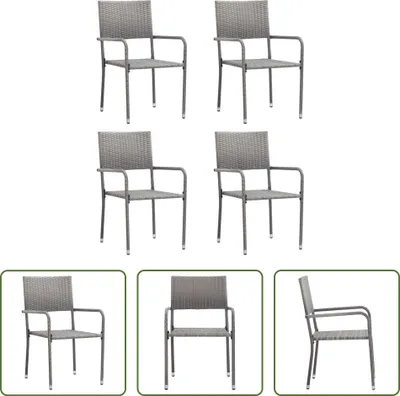 Produktbild von The Living Store Garten-Essstühle 4 Stk. Stapelbar Grau Polyrattan