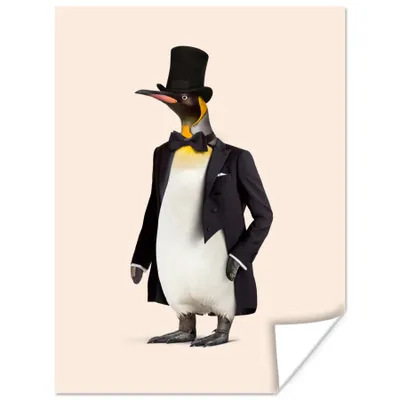 Produktbild von MuchoWow® Poster Pinguin - Tier - Hut - Schwarz 90x120 cm - Wohnzimmer