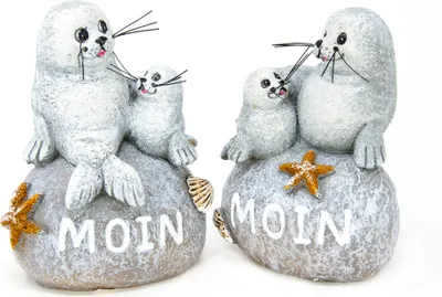 Produktbild von 2er Set Seehunde Figur auf Stein Moin Maritime Deko, ca.7 x 4 x 9 cm