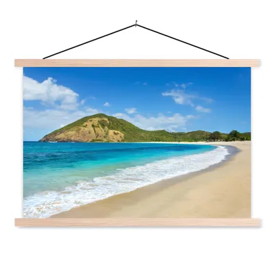 Produktbild von MuchoWow® Textilposter Meer - Tropen - Strand - Pflanzen 120x80 cm mit holzfarbenen Rahmen - Aufhängeset