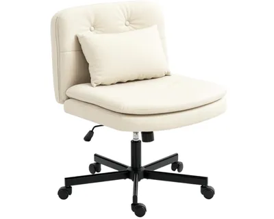 A cream-colored office chair with a small pillow is shown against a white background.