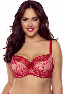 Produktbild von Vivisence Damen BH mit bügel 80G - Halbversteifte Floraler Spitze Gepolstert bügel-bh halbstarr Verstellbare träger Klassische bh große brust - Rot