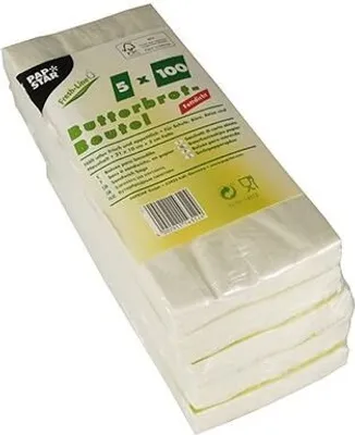Produktbild von 5000 Papstar Butterbrotbeutel 21 cm x 10 cm x 3 cm weiss , fettdicht 14312
