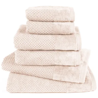 Produktbild von Pure Label 6-TLG Handtücher Set mit Aufhängeschlaufen aus Baumwolle - 2x Badetuch 70x140 cm 2x Handtuch 50x100 cm 2x Gästetuch 30x50 cm, Creme