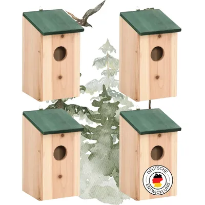 Produktbild von DELUKE® Vogelhaus zum Aufhängen - 4er Set | Nistkasten für Wildvögel Vogelvilla aus Holz Baumvogelhaus Holz-Vogelhaus