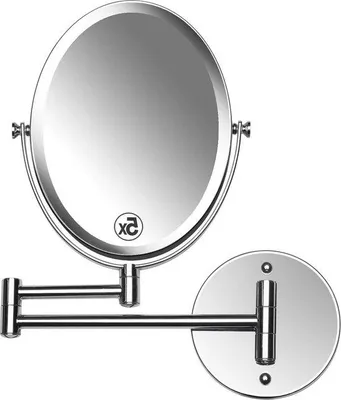 Obrázek produktu pro Nastavitelný nástěnný zrcátko na líčení – oboustranné zvětšení 5×/1× – otočné o 360° – výsuvné rameno 33 cm – oválné 17 × 22 cm (leštěné)