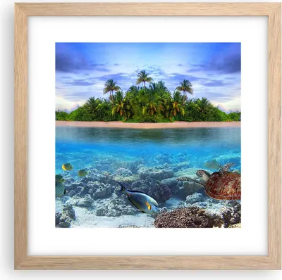 Produktbild von Gerahmtes Poster - Rahmen in heller Eiche - Strand lagune wasser ozean - 30x30 cm - Wand Bild - Wanddeko - Wandbilder - Wandposter - Bilderrahmen - Bilder - Kunstdruck - Wandbild - P2NAC30x30-2686
