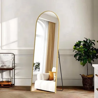 Immagine prodotto di Specchio a parete - 162x50 cm - cornice in alluminio nero curvato - specchio verticale rettangolare
