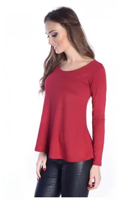 Produktbild von Damen Bluse Langarm-Shirt Asymmetrisch; Bordo L/XL