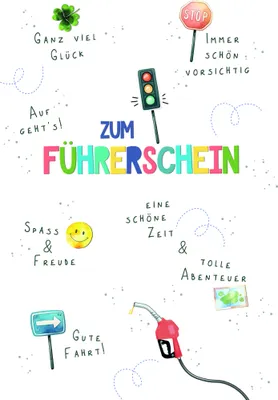 Produktbild von Führerschein Fahrerlaubnis Karte mit Briefumschlag Verkehrszeichen, Zapfsäule, Kleeblätter