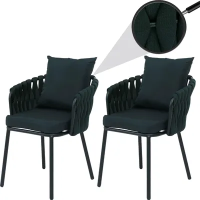 Zdjęcie produktu dla Zestaw 2 aluminiowych krzeseł ogrodowych HWC-P89, fotel ogrodowy, krzesło ogrodowe, tkanina/tekstylia (180 g/m²) plecionka linowa Rope ~ zielona