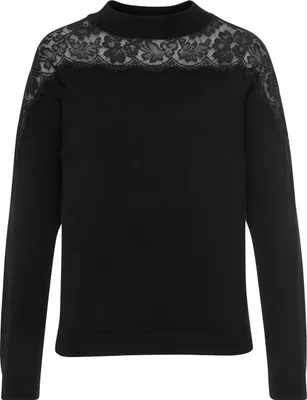 Produktbild von LASCANA Strickpullover mit transparentem Spitzeneinsatz schwarz Größe 40/42