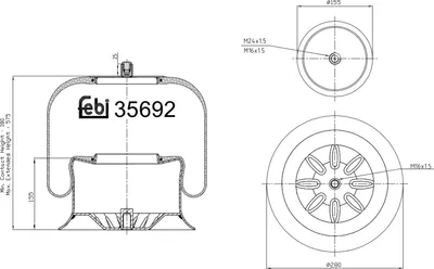 Produktbild von FEBI BILSTEIN Luftfederbalg 35692 Vorne Links Vorne Rechts passend für MERCEDES-BENZ SK 270mm 155mm 280mm 155mm