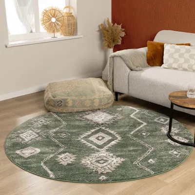 Produktbild von Volero - Berberteppich Rund - Blend Aztec Grün - Ø 160cm - Wohnzimmer, Schlafzimmer - Boho