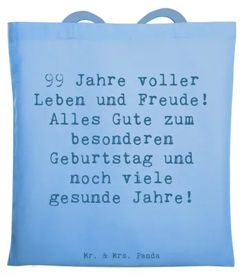Produktbild von Mr. & Mrs. Panda Tote Bag Spruch 99. Geburtstag - Sky Blue - Geschenk, Jutebeutel, Geburtstagsgeschenk, Lebensfreude, Laptoptasche, neunundneunzigster, Einkaufstasche
