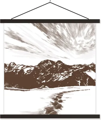 Produktbild von MuchoWow® Textilposter Berg - Meer - Strand 90x90 cm mit schwarzem Rahmen - Magnetisches