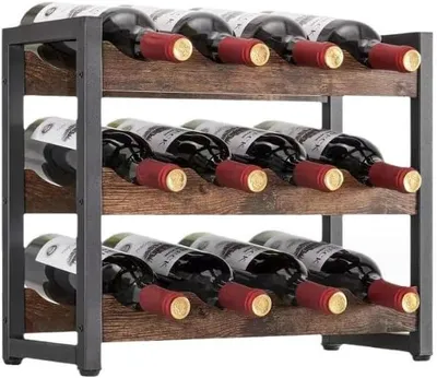 Productafbeelding van Wijnrek, hout en metaal, voor 12 flessen, geschikt voor keuken en bar