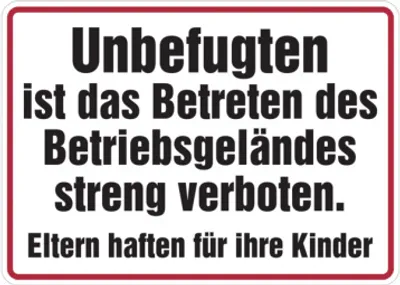 Produktbild von Dreifke® Hinweisschild, Betreten des Betriebsgeländes..., Eltern haften, Alum...