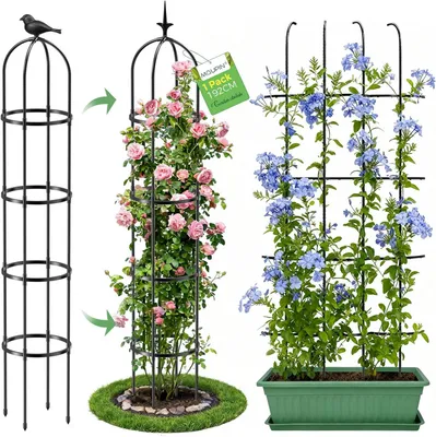Imagen del producto de Soporte para plantas tipo obelisco, en forma de U, de 192 cm de altura, ajustable, ideal para rosales y guisantes