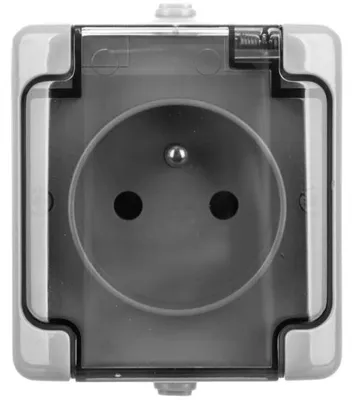 Produktbild von BRYZA Einzelsteckdose, hermetisch, mit/ohne IP54, mit Rauchschutzklappe, grau 180032