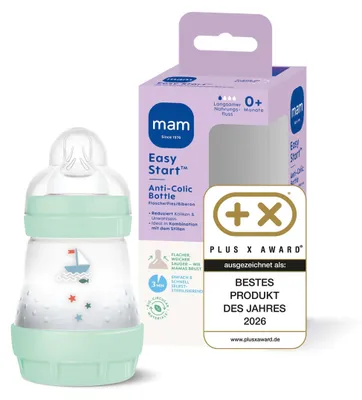 Produktbild von MAM Easy Start Anti-Colic Babyflasche (160 ml), besonders gut akzeptierte Milchflasche, Baby Trinkflasche mit Bodenventil gegen Koliken & Sauger Größe
