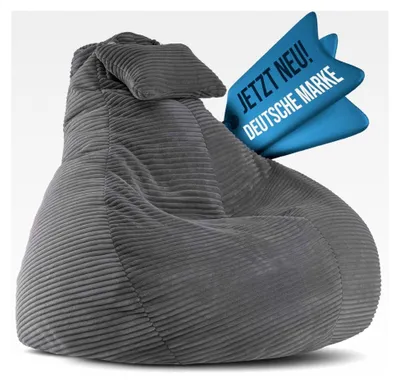 Produktbild von Sitzsack für Erwachsene mit integrierter Nackenstütze Cord | XXL Indoor Sitzsack mit Füllung | ideal als Chill-, Lese- oder Gaming-Sessel (90 x 80 x 70 cm) (Anthrazit)