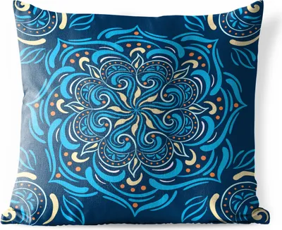 Produktbild von MuchoWow® Outdoor Kissen - Mandala - Blau - Gelb - Muster - 60x60 cm - Wetterfest - Lounge Kissen - Dekoration - Schlaf Kissen