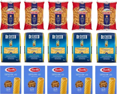 Produktbild von Testpaket Tortiglioni Elicoidali Barilla Divella De Cecco Italienische Kurze Pasta ( 15 x 500g ) Nudeln
