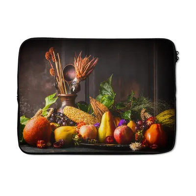 Produktbild von MuchoWow® Laptop Hülle 14 ZollGemüse - Obst - Rustikal - Tisch Laptoptasche - Laptoptasche - Stoßsicher - Schutzhaube
