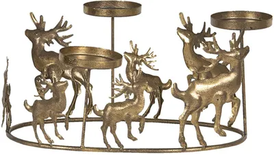 Produktbild von Clayre & Eef Teelichthalter Rentiere 34x22x16 cm Goldfarbig Metall