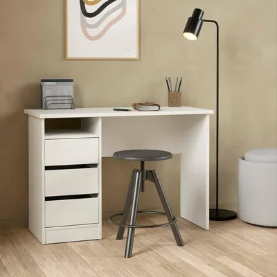 Immagine prodotto di Dmora Scrivania Huaning 48.5x110x76h cm Bianco, 3 Cassetti Materiale Piano in Legno Nobilitato