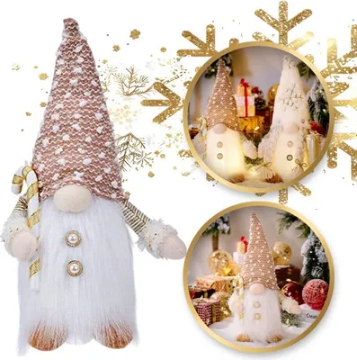 Image de Lutin de Noël lumineux à piles en peluche 30 cm KSN01Z