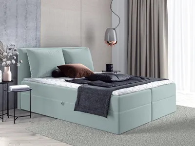Productafbeelding van FEDVE Boxspringbed, tweepersoonsbed, model LINCOLN, slaapkamerbed met 2 bedladen, inclusief matras H3 en topper, afmetingen 140x200 cm