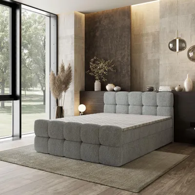 Produktbild von Masseno Boxspringbett BRUME 180x200 cm Komplett-Set mit Bonell Matratze und Topper, Polsterbett mit Bettkästen -Hellgrau, QUELLE 83